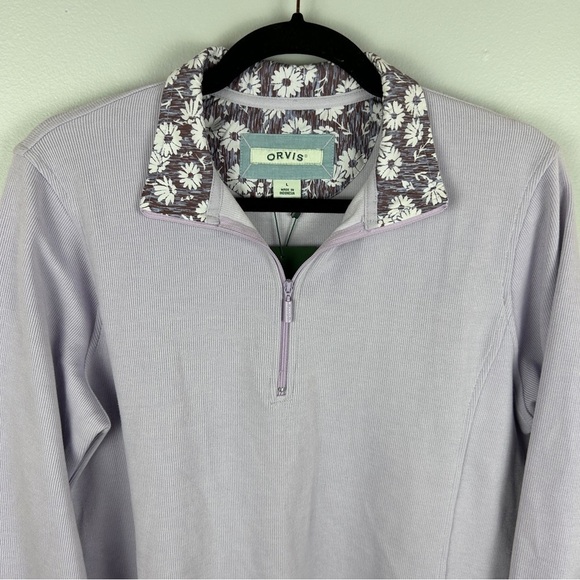 Orvis Casual Floral Trim Long Sleeve Quarter Zip Cotton Sweater Large Lilac NWT - Picture 3 of 12